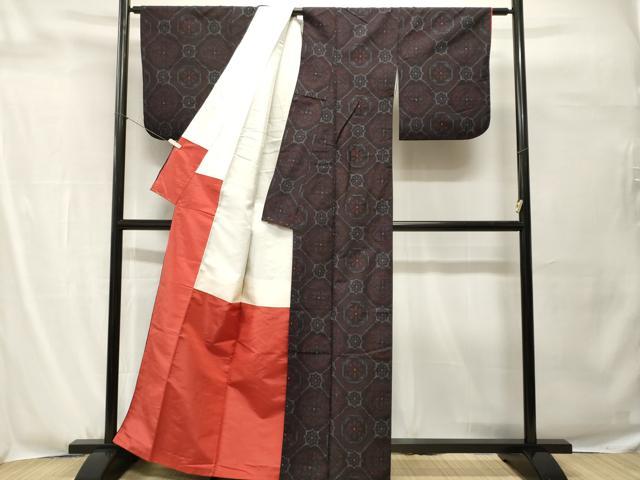 平和屋着物■上質な紬　菱花文　正絹　逸品　CABH0604ev