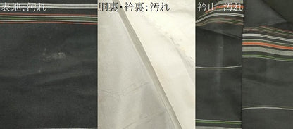 平和屋着物■上質な紬　横段文　黒地　正絹　逸品　CABH0606ev