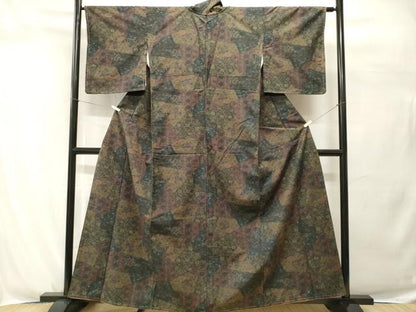 平和屋着物■上質な紬　切嵌吉祥花唐草文　正絹　逸品　CABH0607ev
