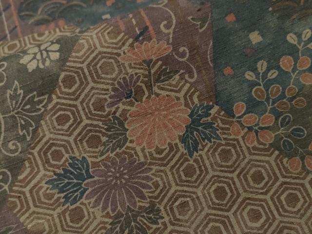平和屋着物■上質な紬　切嵌吉祥花唐草文　正絹　逸品　CABH0607ev