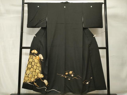 平和屋着物■豪華黒留袖　駒刺繍　市松松文　吹き寄せ文　金彩　正絹　逸品　CABH0640ev
