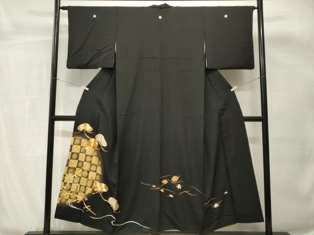 平和屋着物■豪華黒留袖　駒刺繍　市松松文　吹き寄せ文　金彩　正絹　逸品　CABH0640ev