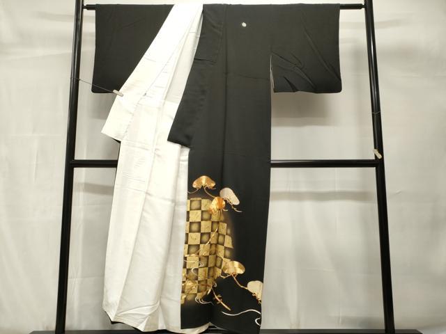 平和屋着物■豪華黒留袖　駒刺繍　市松松文　吹き寄せ文　金彩　正絹　逸品　CABH0640ev