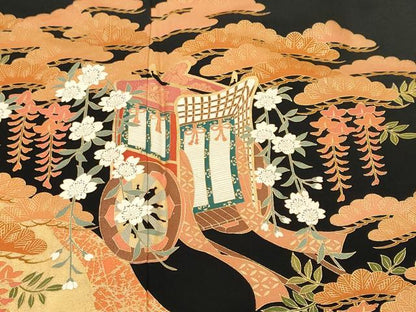平和屋着物■豪華黒留袖　御所車松藤花房文　金彩　正絹　逸品　CABH0643ev