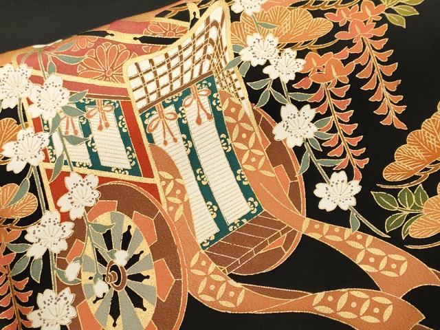 平和屋着物■豪華黒留袖　御所車松藤花房文　金彩　正絹　逸品　CABH0643ev