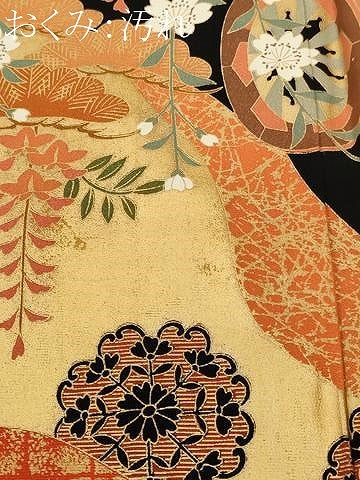 平和屋着物■豪華黒留袖　御所車松藤花房文　金彩　正絹　逸品　CABH0643ev