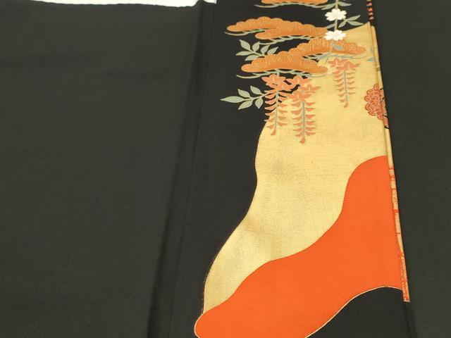 平和屋着物■豪華黒留袖　御所車松藤花房文　金彩　正絹　逸品　CABH0643ev
