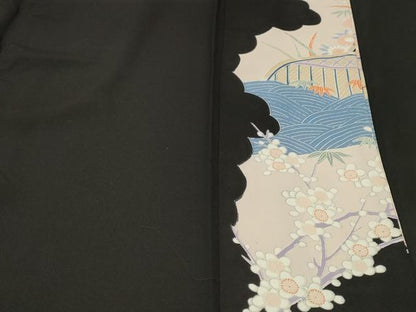平和屋着物■豪華黒留袖　片輪車流水舟花文　松竹梅　正絹　逸品　CABH0648ev