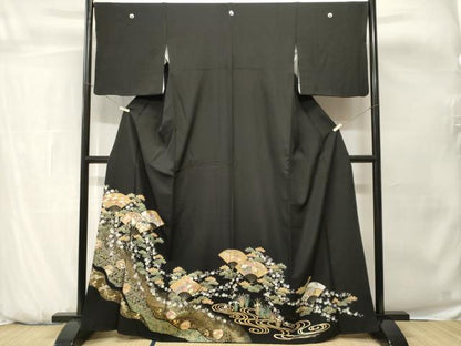 平和屋着物■豪華黒留袖　扇面雪輪鳳凰花文　金彩　正絹　逸品　CABH0655ev