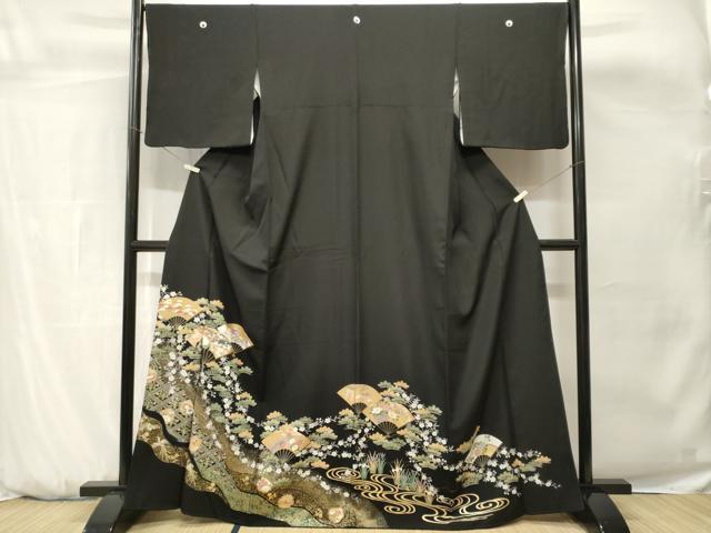 平和屋着物■豪華黒留袖　扇面雪輪鳳凰花文　金彩　正絹　逸品　CABH0655ev