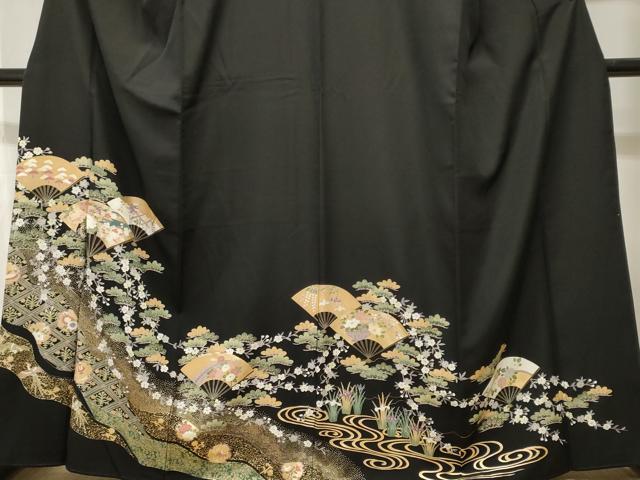平和屋着物■豪華黒留袖　扇面雪輪鳳凰花文　金彩　正絹　逸品　CABH0655ev