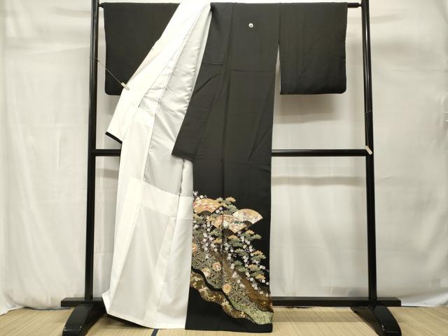 平和屋着物■豪華黒留袖　扇面雪輪鳳凰花文　金彩　正絹　逸品　CABH0655ev