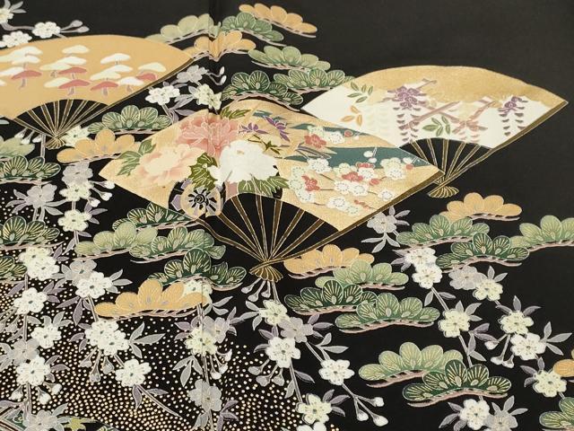 平和屋着物■豪華黒留袖　扇面雪輪鳳凰花文　金彩　正絹　逸品　CABH0655ev
