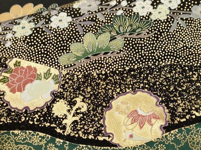 平和屋着物■豪華黒留袖　扇面雪輪鳳凰花文　金彩　正絹　逸品　CABH0655ev