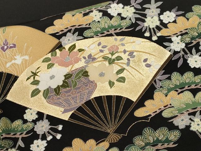 平和屋着物■豪華黒留袖　扇面雪輪鳳凰花文　金彩　正絹　逸品　CABH0655ev