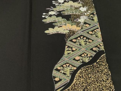 平和屋着物■豪華黒留袖　扇面雪輪鳳凰花文　金彩　正絹　逸品　CABH0655ev