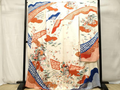 平和屋着物■豪華振袖　駒刺繍　絞り　御所車花唐草文　金彩　正絹　逸品　CABH0684ev