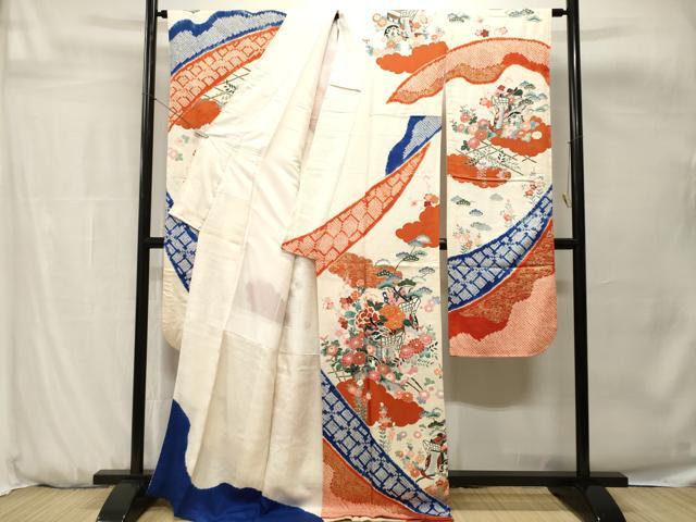 平和屋着物■豪華振袖　駒刺繍　絞り　御所車花唐草文　金彩　正絹　逸品　CABH0684ev