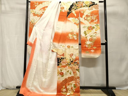 平和屋着物■豪華振袖　駒刺繍　雪芝草花文　暈し染め　金彩　正絹　逸品　CABH0685ev