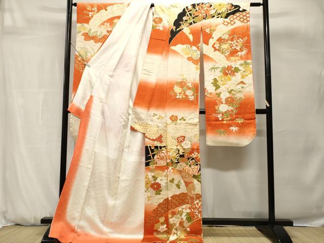 平和屋着物■豪華振袖　駒刺繍　雪芝草花文　暈し染め　金彩　正絹　逸品　CABH0685ev