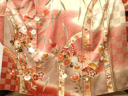 平和屋着物■豪華振袖　駒刺繍　枝垂れ花蝶文　糸巻き文　暈し染め　金彩　正絹　逸品　CABH0686ev