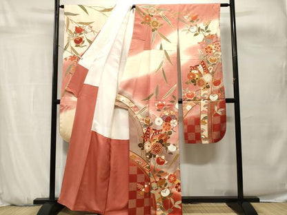 平和屋着物■豪華振袖　駒刺繍　枝垂れ花蝶文　糸巻き文　暈し染め　金彩　正絹　逸品　CABH0686ev