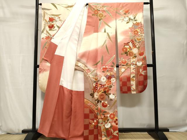 平和屋着物■豪華振袖　駒刺繍　枝垂れ花蝶文　糸巻き文　暈し染め　金彩　正絹　逸品　CABH0686ev