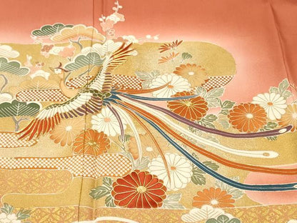 平和屋着物■豪華色留袖　駒刺繍　鳳凰エ霞草花文　暈し染め　金彩　正絹　逸品　CABH0690ev