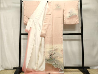平和屋着物■訪問着　流水枝梅文　暈し染め　金彩　正絹　逸品　CABH0697ev