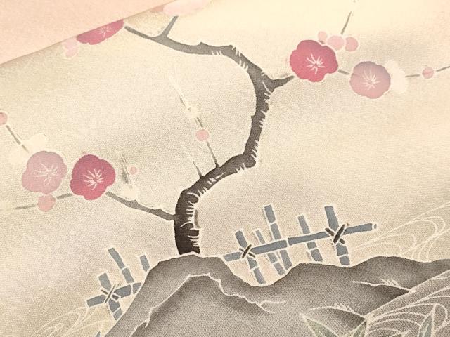 平和屋着物■訪問着　流水枝梅文　暈し染め　金彩　正絹　逸品　CABH0697ev