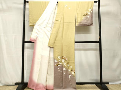 平和屋着物■訪問着　扇面枝垂れ桜文　暈し染め　金彩　正絹　逸品　未使用　CABH0707ev