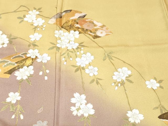 平和屋着物■訪問着　扇面枝垂れ桜文　暈し染め　金彩　正絹　逸品　未使用　CABH0707ev