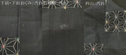 平和屋着物■上質な紬　麻の葉文様　黒地　正絹　逸品　CABH0711ev