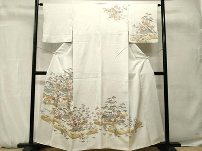 平和屋着物■訪問着　駒刺繍　松竹梅風景文　金彩　正絹　逸品　CABH0721ev