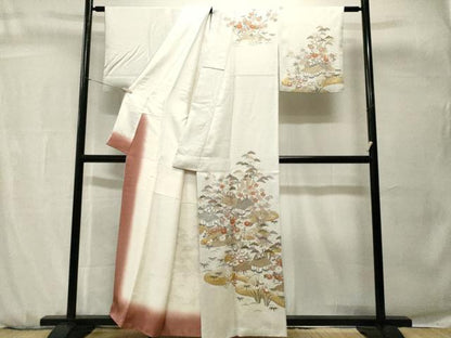平和屋着物■訪問着　駒刺繍　松竹梅風景文　金彩　正絹　逸品　CABH0721ev