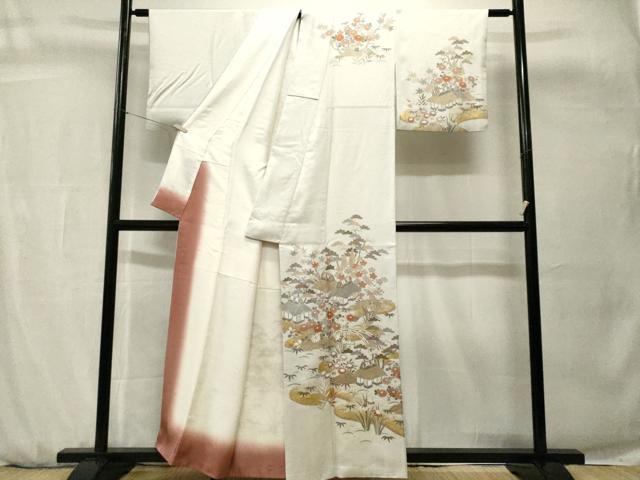 平和屋着物■訪問着　駒刺繍　松竹梅風景文　金彩　正絹　逸品　CABH0721ev