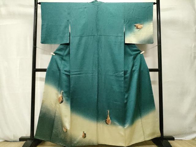 平和屋着物■訪問着　陶器草花文　暈し染め　金彩　正絹　逸品　CABH0722ev