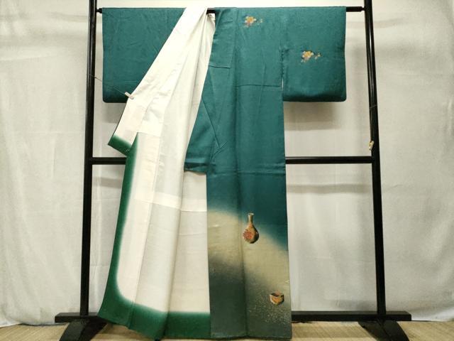 平和屋着物■訪問着　陶器草花文　暈し染め　金彩　正絹　逸品　CABH0722ev