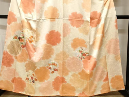 平和屋着物■訪問着　駒刺繍　雪輪重ね草花文　暈し染め　金彩　正絹　逸品　CABH0725ev
