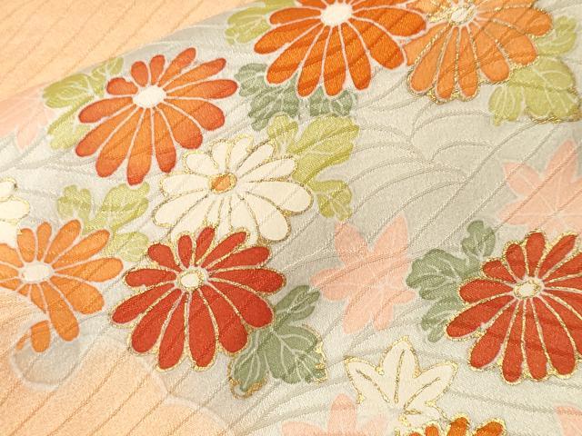 平和屋着物■訪問着　駒刺繍　雪輪重ね草花文　暈し染め　金彩　正絹　逸品　CABH0725ev
