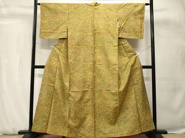平和屋着物■上質な紬　切嵌更紗花文　正絹　逸品　未使用　CABH0728ev