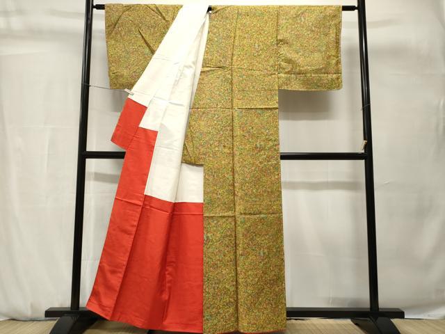 平和屋着物■上質な紬　切嵌更紗花文　正絹　逸品　未使用　CABH0728ev