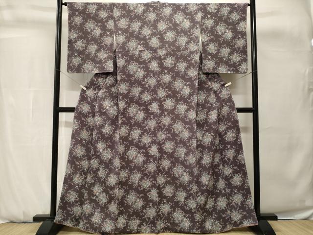 平和屋着物■上質な小紋　草花文　鬼しぼ縮緬　正絹　逸品　CABH0736ev
