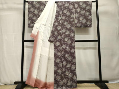 平和屋着物■上質な小紋　草花文　鬼しぼ縮緬　正絹　逸品　CABH0736ev