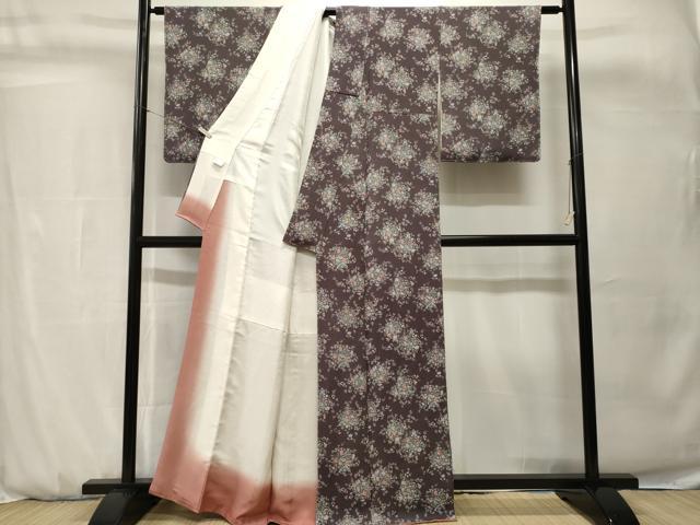 平和屋着物■上質な小紋　草花文　鬼しぼ縮緬　正絹　逸品　CABH0736ev