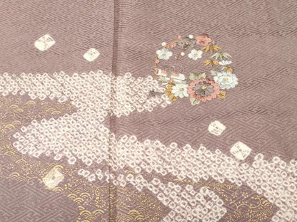 平和屋着物■訪問着　刺繍　絞り　道長草花文　金彩　正絹　逸品　CABH0737ev