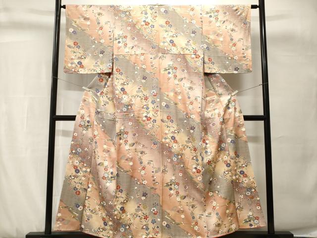 平和屋着物■上質な小紋　扇面枝花文　暈し染め　金銀彩　正絹　逸品　CABH0746ev