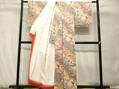 平和屋着物■上質な小紋　扇面枝花文　暈し染め　金銀彩　正絹　逸品　CABH0746ev