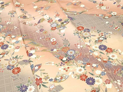 平和屋着物■上質な小紋　扇面枝花文　暈し染め　金銀彩　正絹　逸品　CABH0746ev