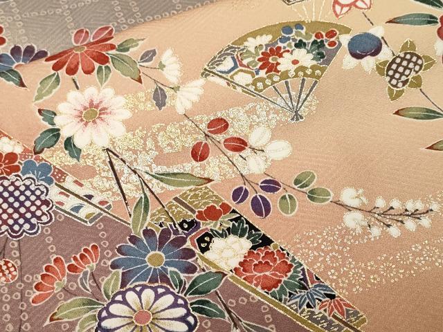 平和屋着物■上質な小紋　扇面枝花文　暈し染め　金銀彩　正絹　逸品　CABH0746ev